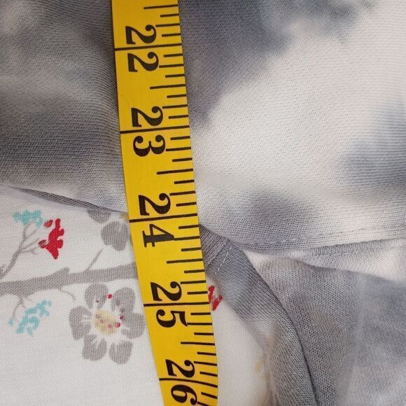 Elodie L TieDye WhiteGray Lngslvs Cropped Drawstring Women's HoodieTopSweatshirt - Picture 3 of 5